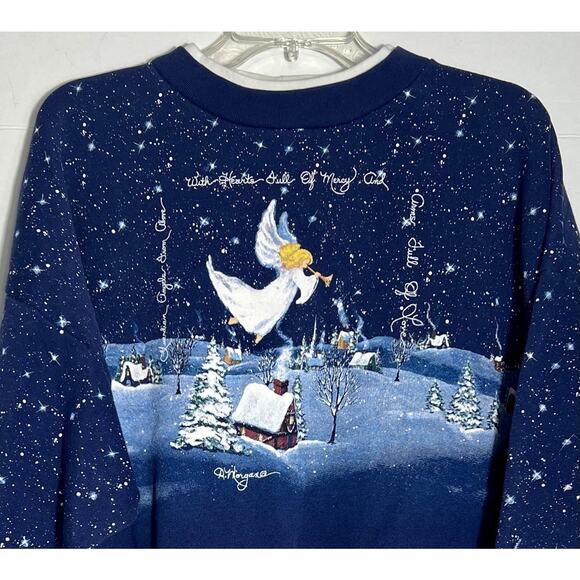 Vintage 90s Y2K Artisans Christmas Medium Sweatshirt Angel Snow Scene USA - Picture 3 of 6